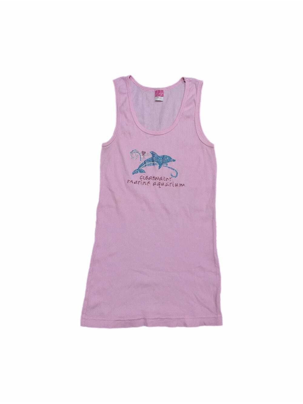LAT Clearwater Marine Aquarium Rhinestone Dolphin Ribbed Tank Top Pink Size L
